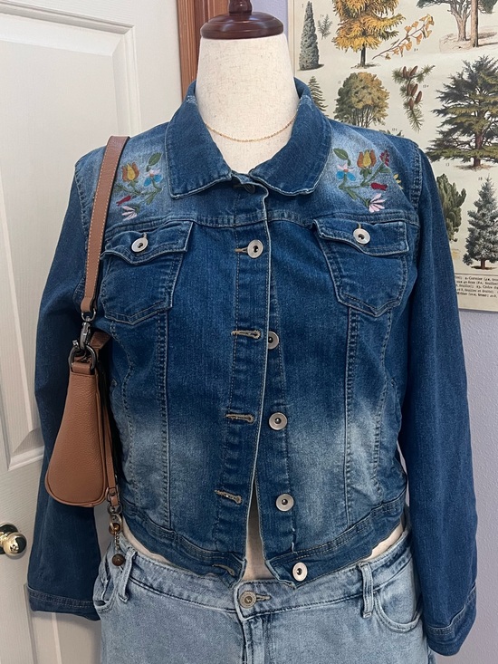 New Look Jackets & Blazers - New Look Blue Embroidered Denim Jacket with Multicolor Floral Accents